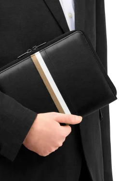 A5 conference folder in faux leather with signature stripe