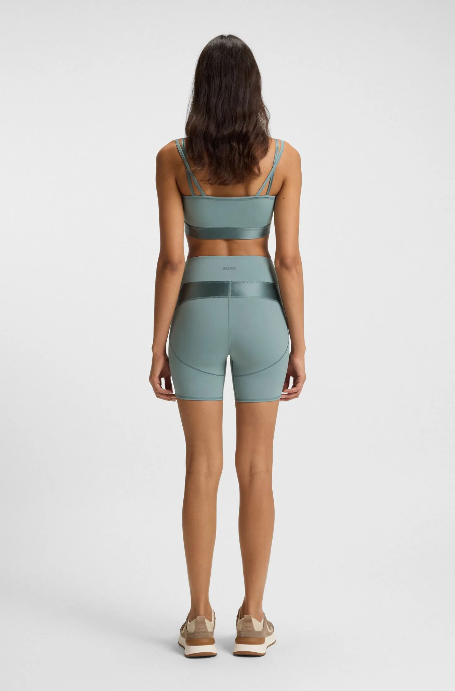 Active high-waisted cycling shorts with mesh inserts