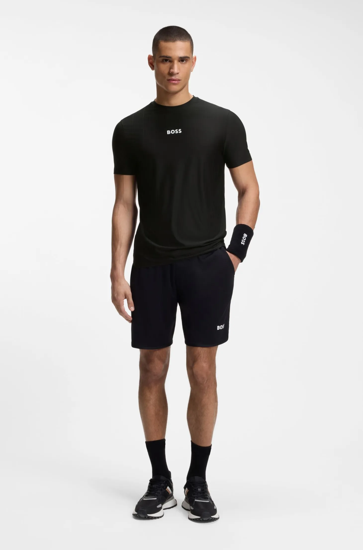 Active Jacquard-stripe slim-fit T-shirt with logo print