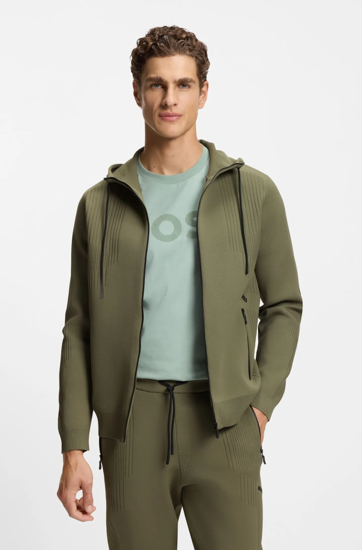 Active Regular-fit zip-up hoodie with jacquard stripes