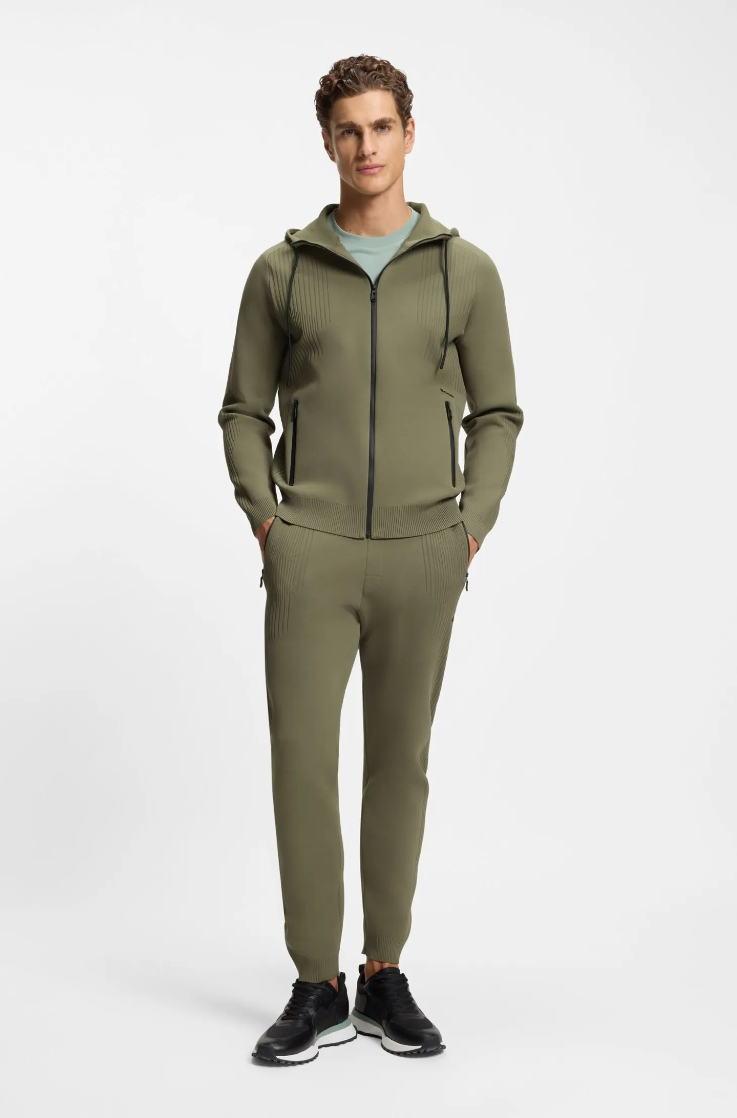 Active Regular-fit zip-up hoodie with jacquard stripes