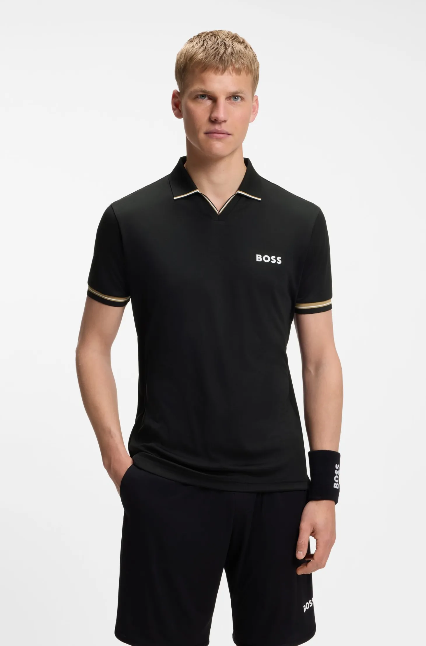 Active slim-fit polo shirt with signature-stripe details