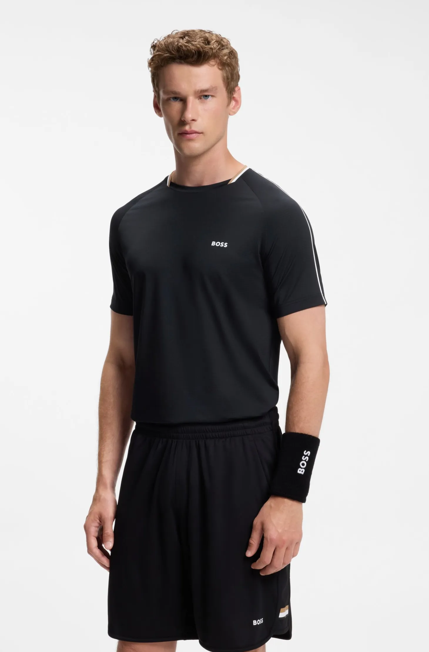 Active slim-fit T-shirt with signature-stripe collar