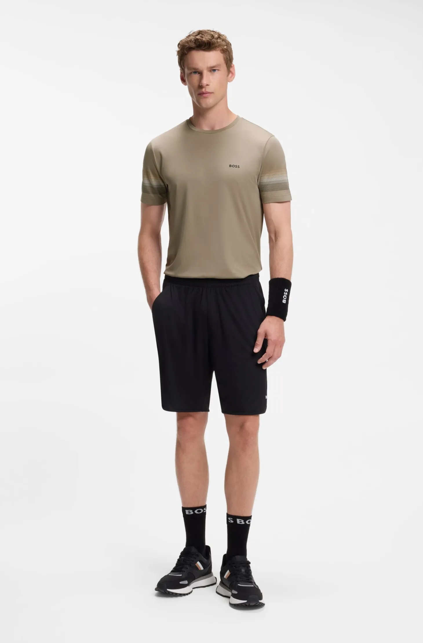 Active slim-fit T-shirt with sleeve stripes