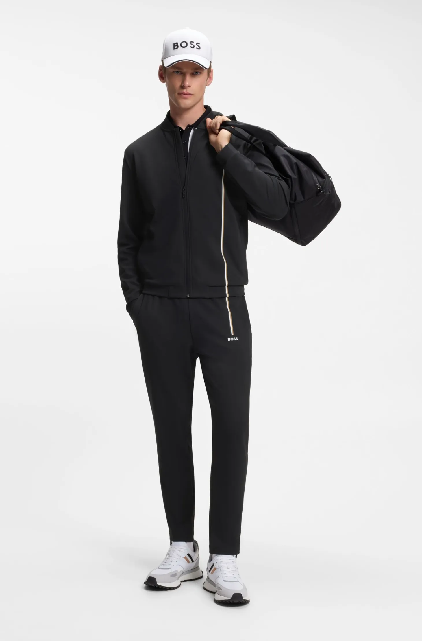 Active tracksuit bottoms in thermoregulating stretch gabardine