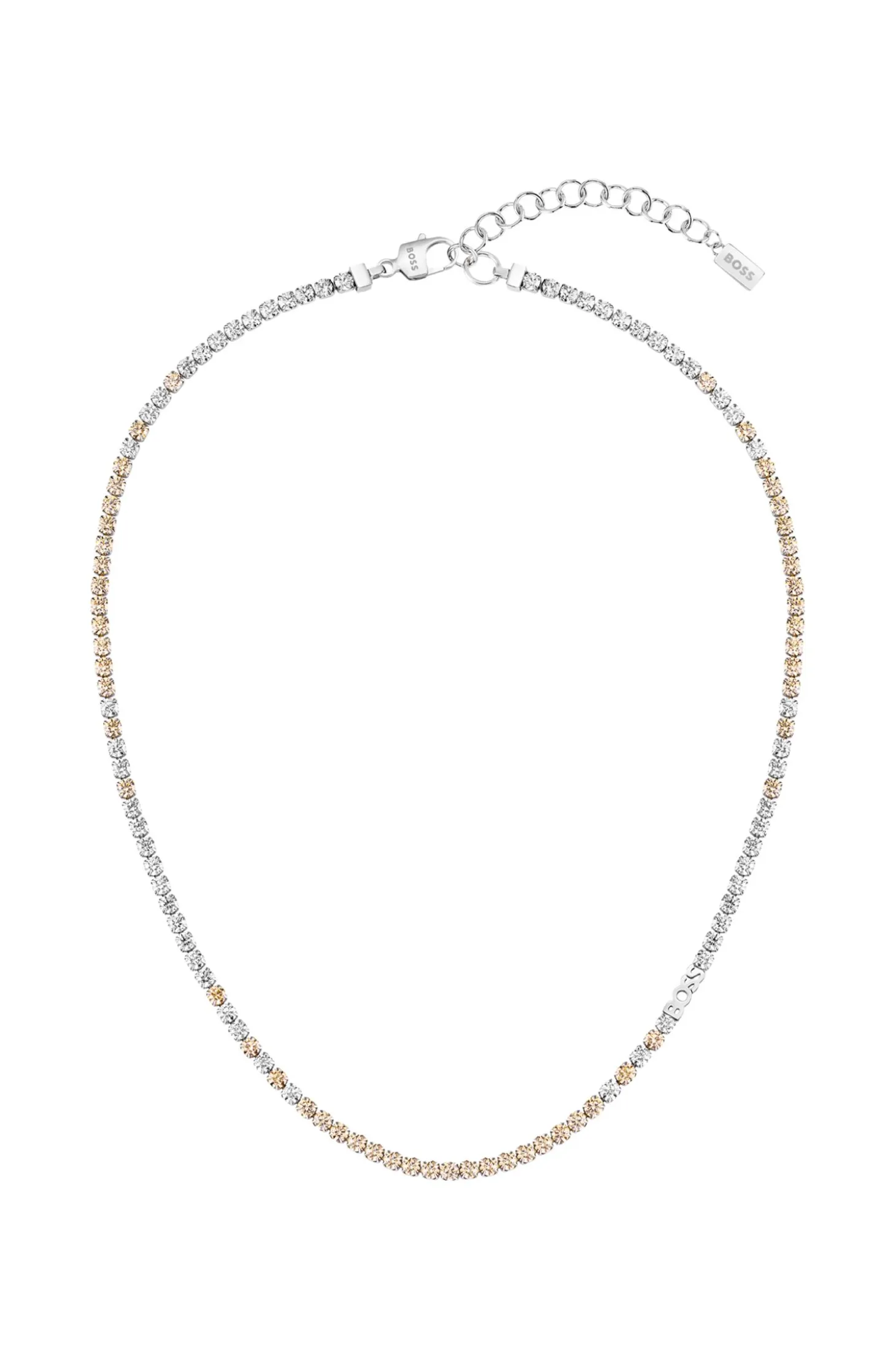 Adjustable necklace with clear and champagne-coloured crystals