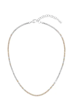 Adjustable necklace with clear and champagne-coloured crystals