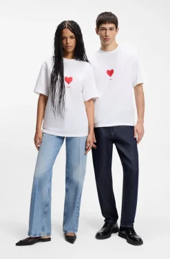 All-gender Cotton-jersey T-shirt with origami-heart prints