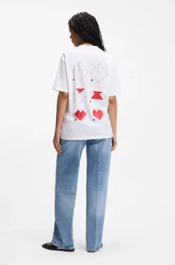 All-gender Cotton-jersey T-shirt with origami-heart prints