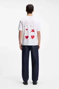 All-gender Cotton-jersey T-shirt with origami-heart prints