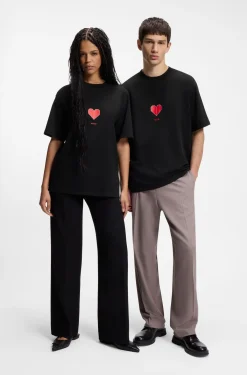 All-gender Cotton-jersey T-shirt with origami-heart prints