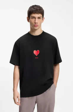 All-gender Cotton-jersey T-shirt with origami-heart prints