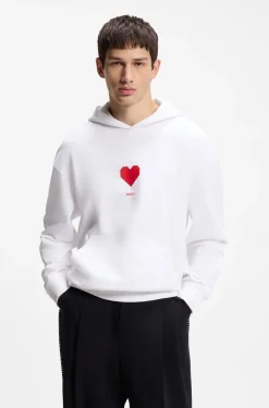 All-gender Cotton-terry hoodie with origami-heart artwork
