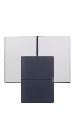 A5 navy faux-leather notepad