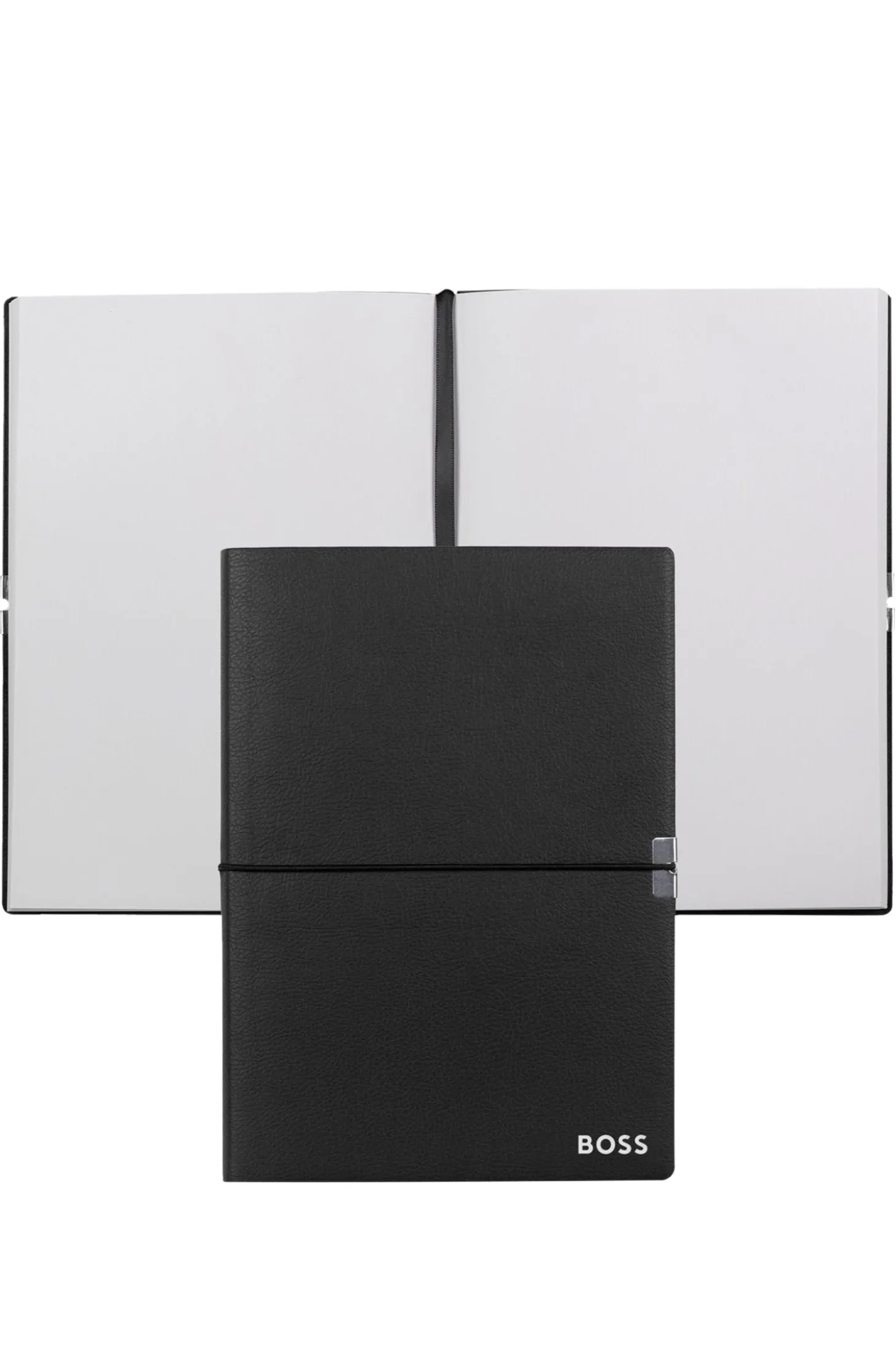 A5 notebook in black faux leather with elasticated band