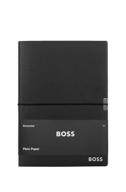 A5 notebook in black faux leather with elasticated band