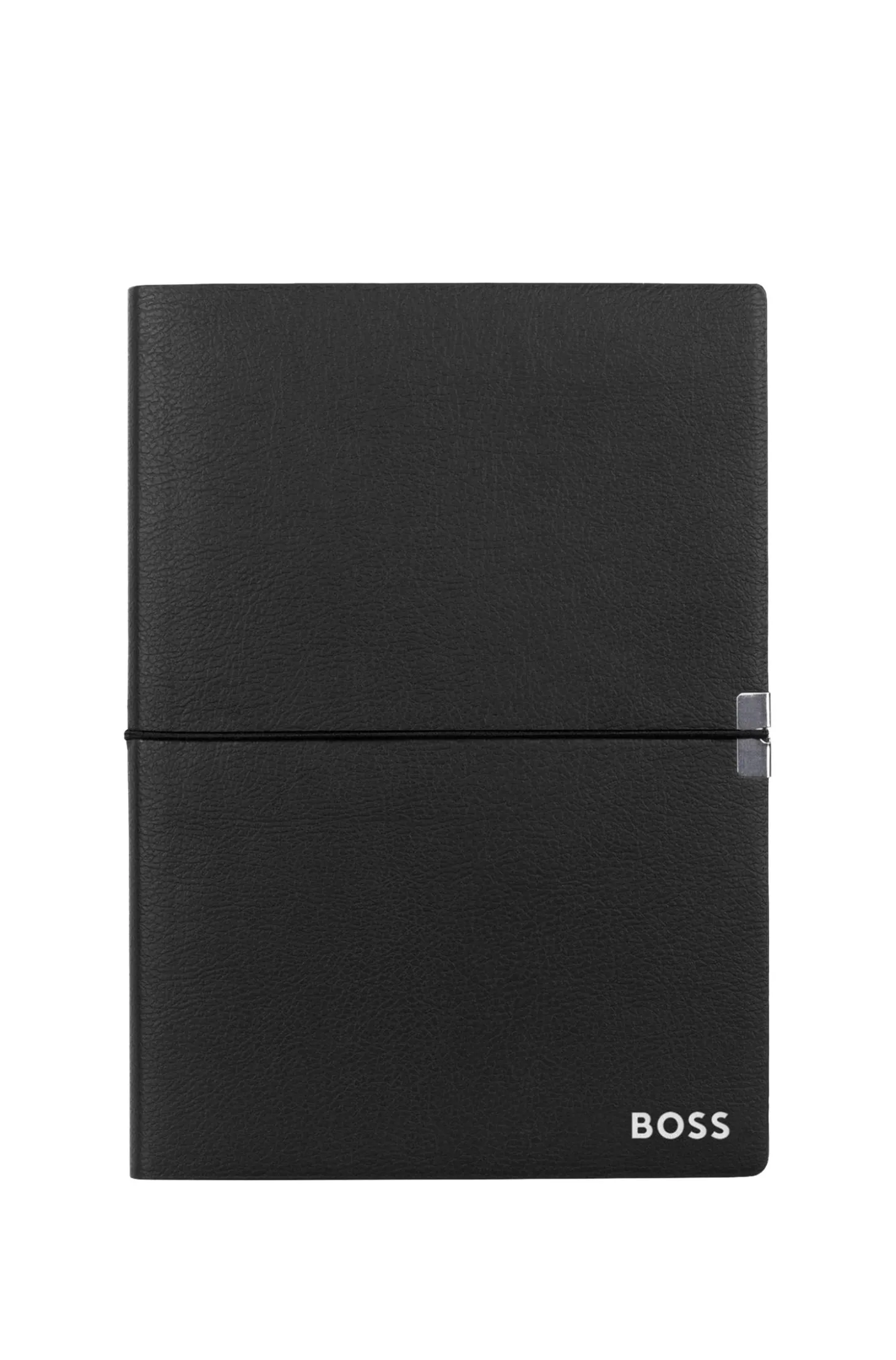 A5 notebook in black faux leather with elasticated band