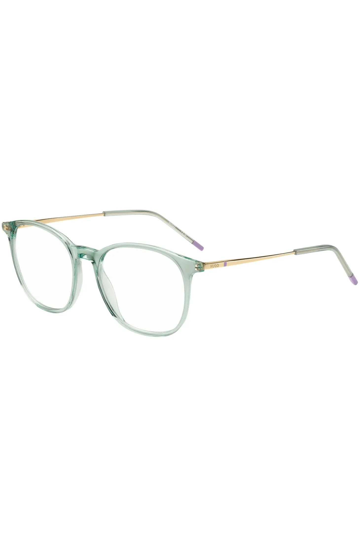 Aqua-acetate optical frames with gold-tone temples