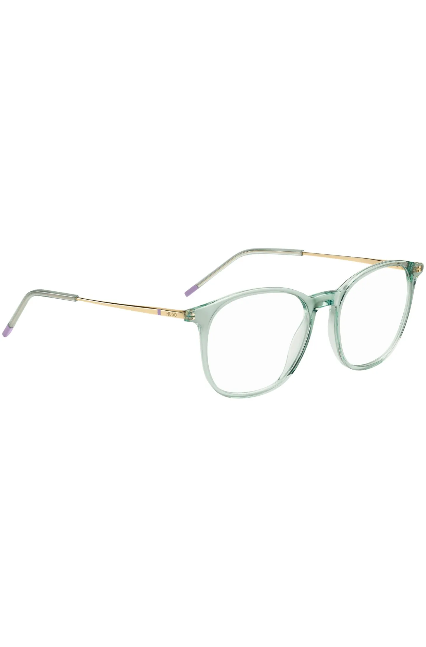 Aqua-acetate optical frames with gold-tone temples