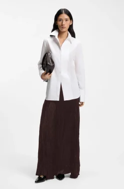 Asymmetric maxi skirt in satin with crinkle texture