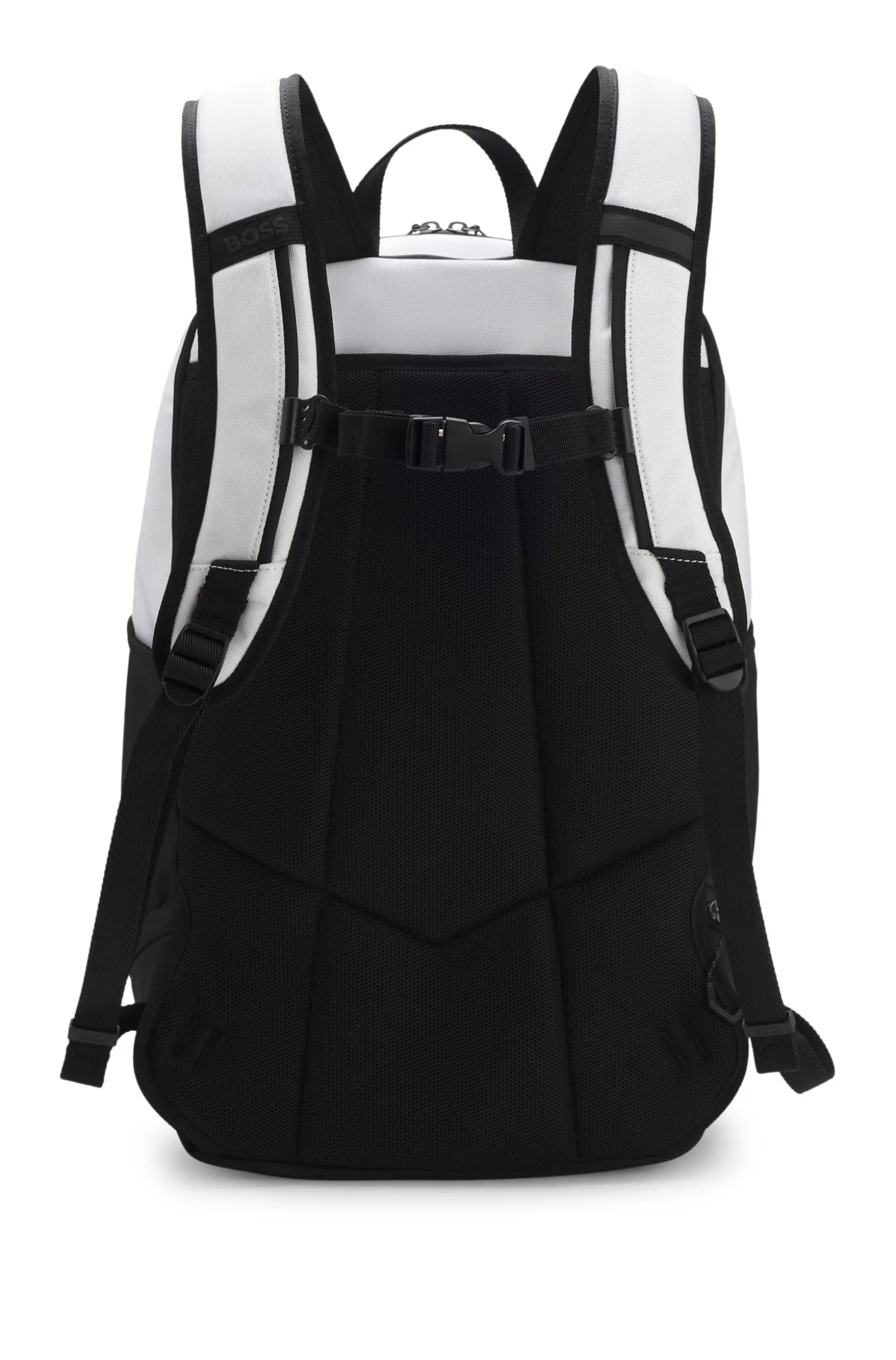 Backpack in structured fabric with logo and signature stripe