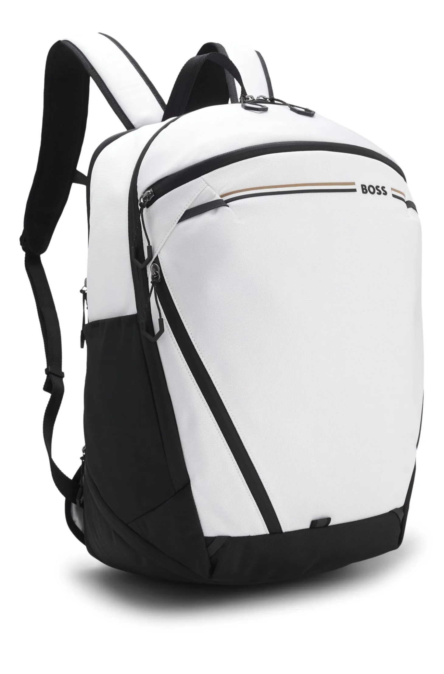 Backpack in structured fabric with logo and signature stripe