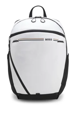 Backpack in structured fabric with logo and signature stripe
