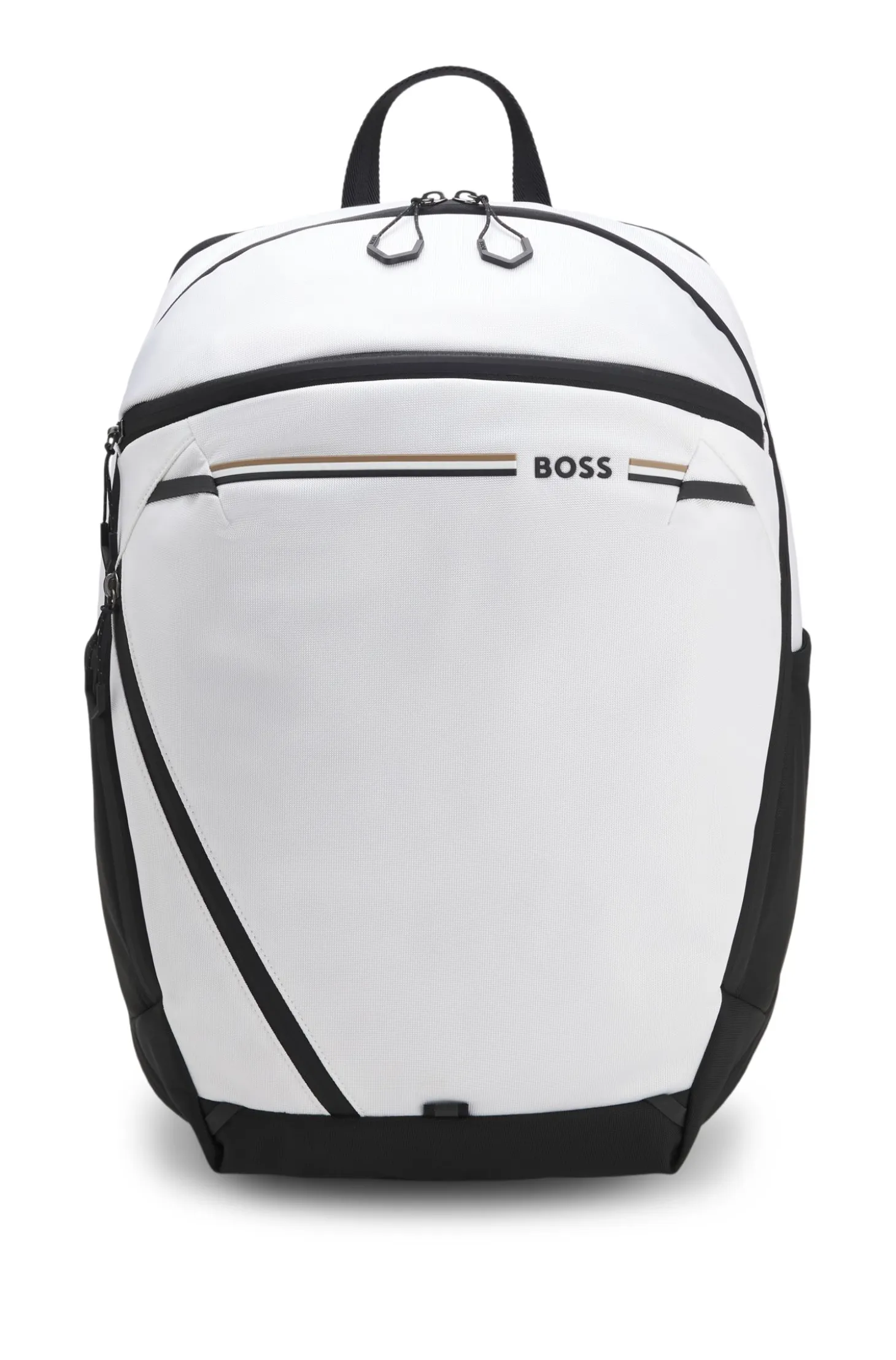 Backpack in structured fabric with logo and signature stripe