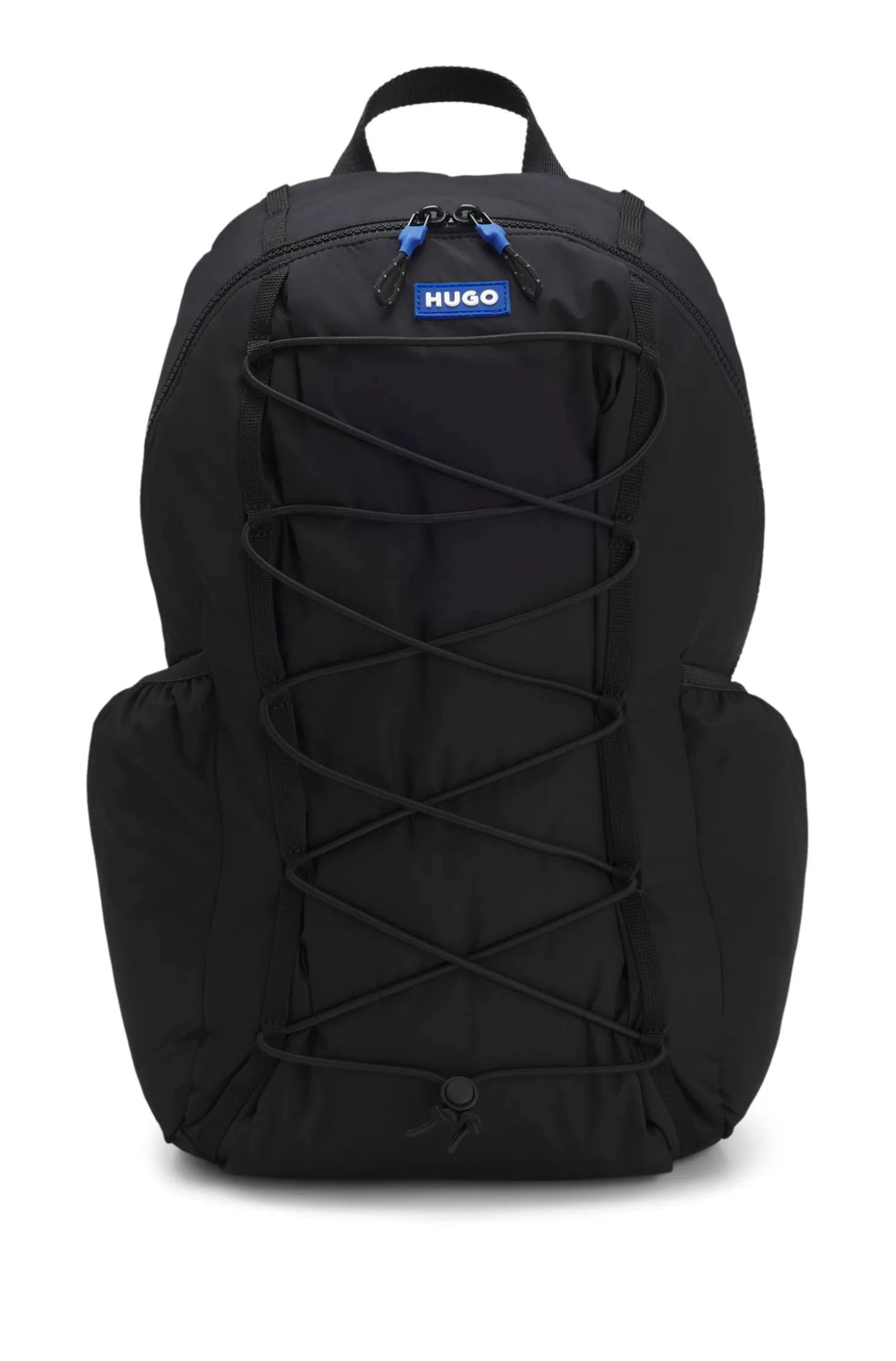 Backpack with blue rubber logo patch