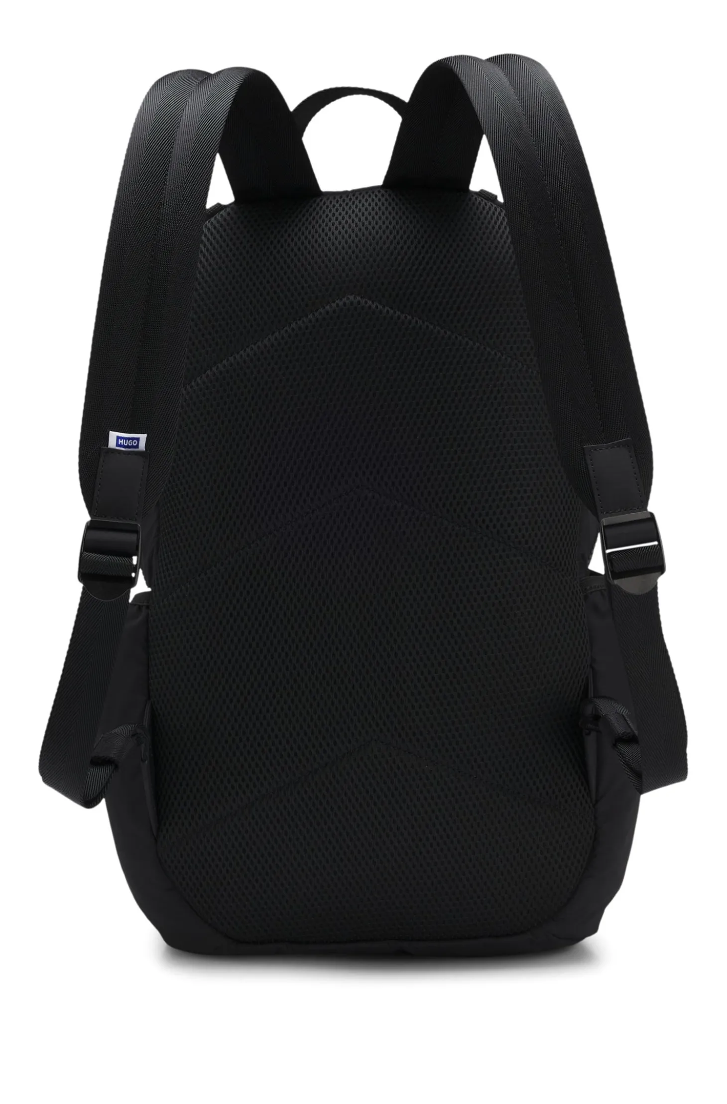 Backpack with blue rubber logo patch