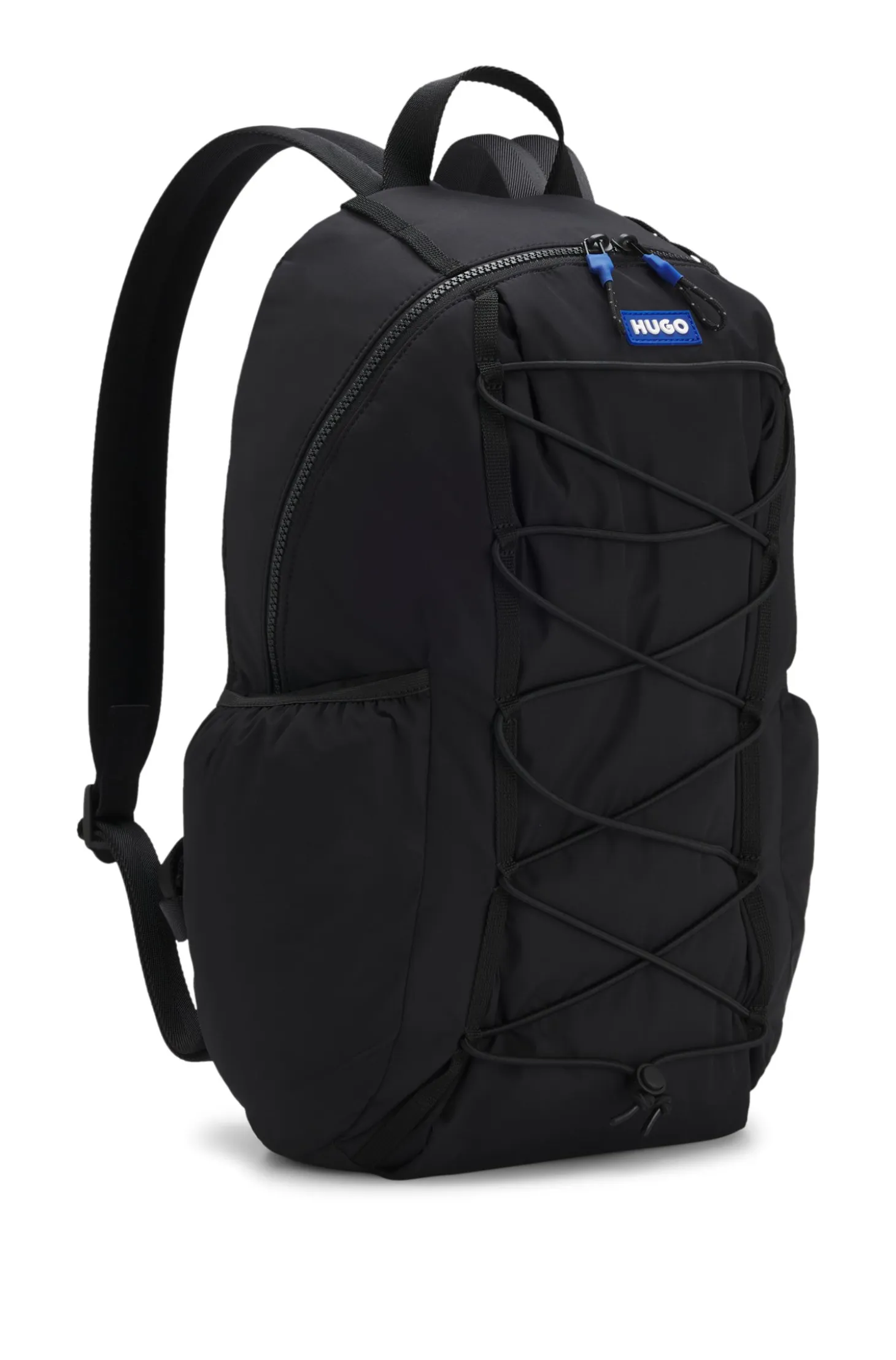 Backpack with blue rubber logo patch