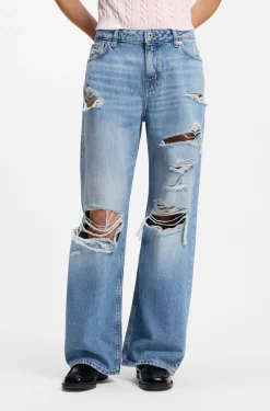 Baggy-fit jeans in blue distressed denim