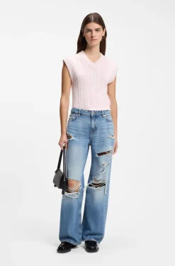 Baggy-fit jeans in blue distressed denim