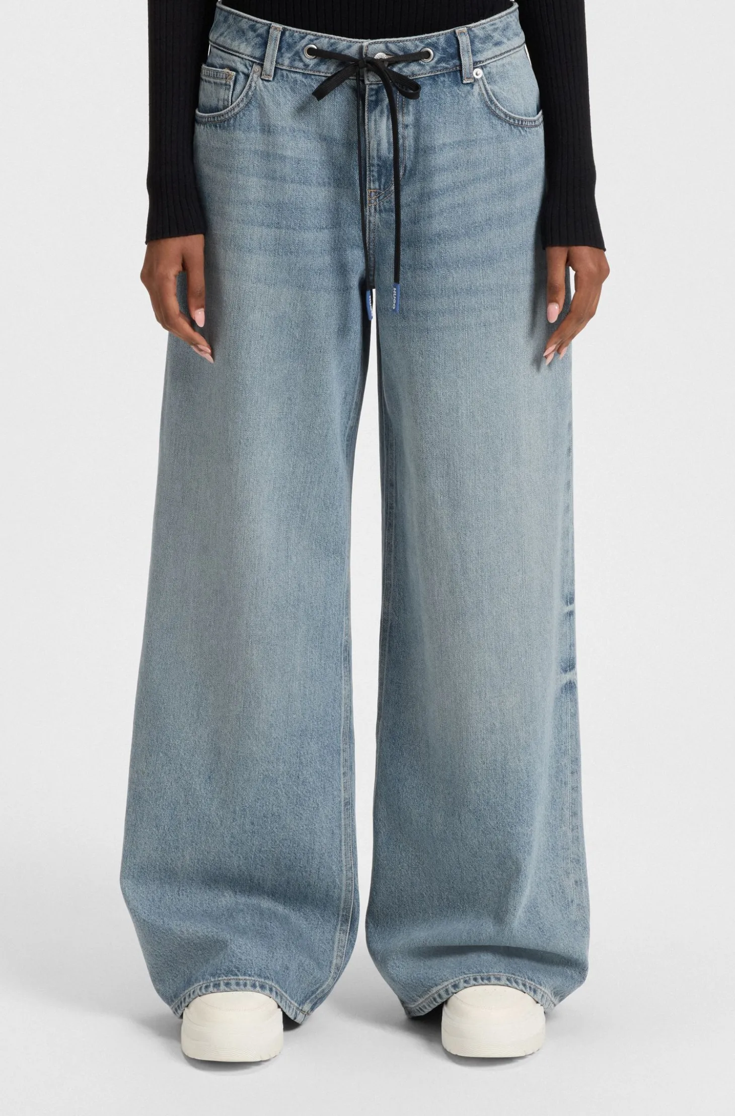 Baggy-fit jeans with drawcord and Happy HUGO logo