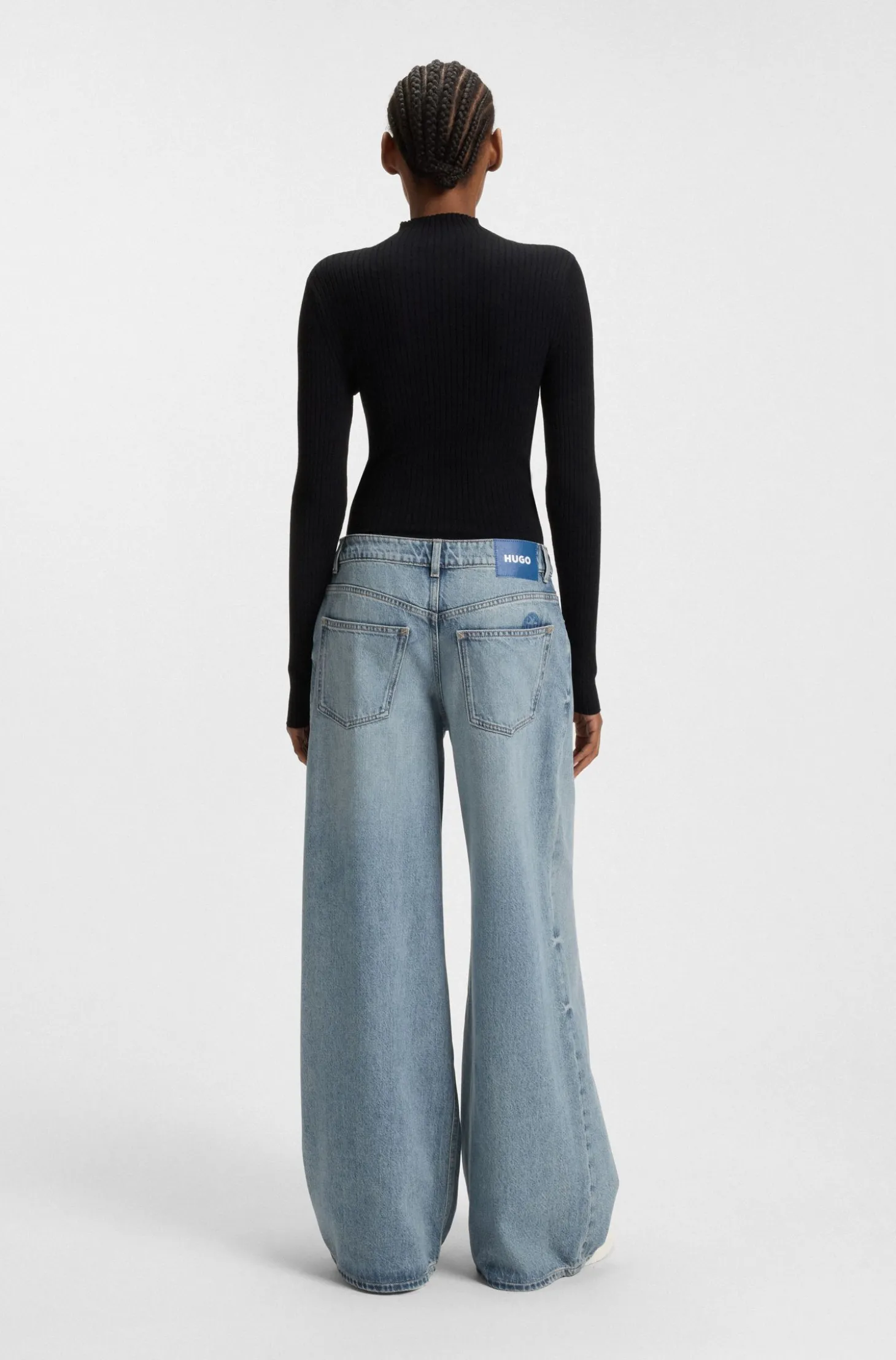 Baggy-fit jeans with drawcord and Happy HUGO logo