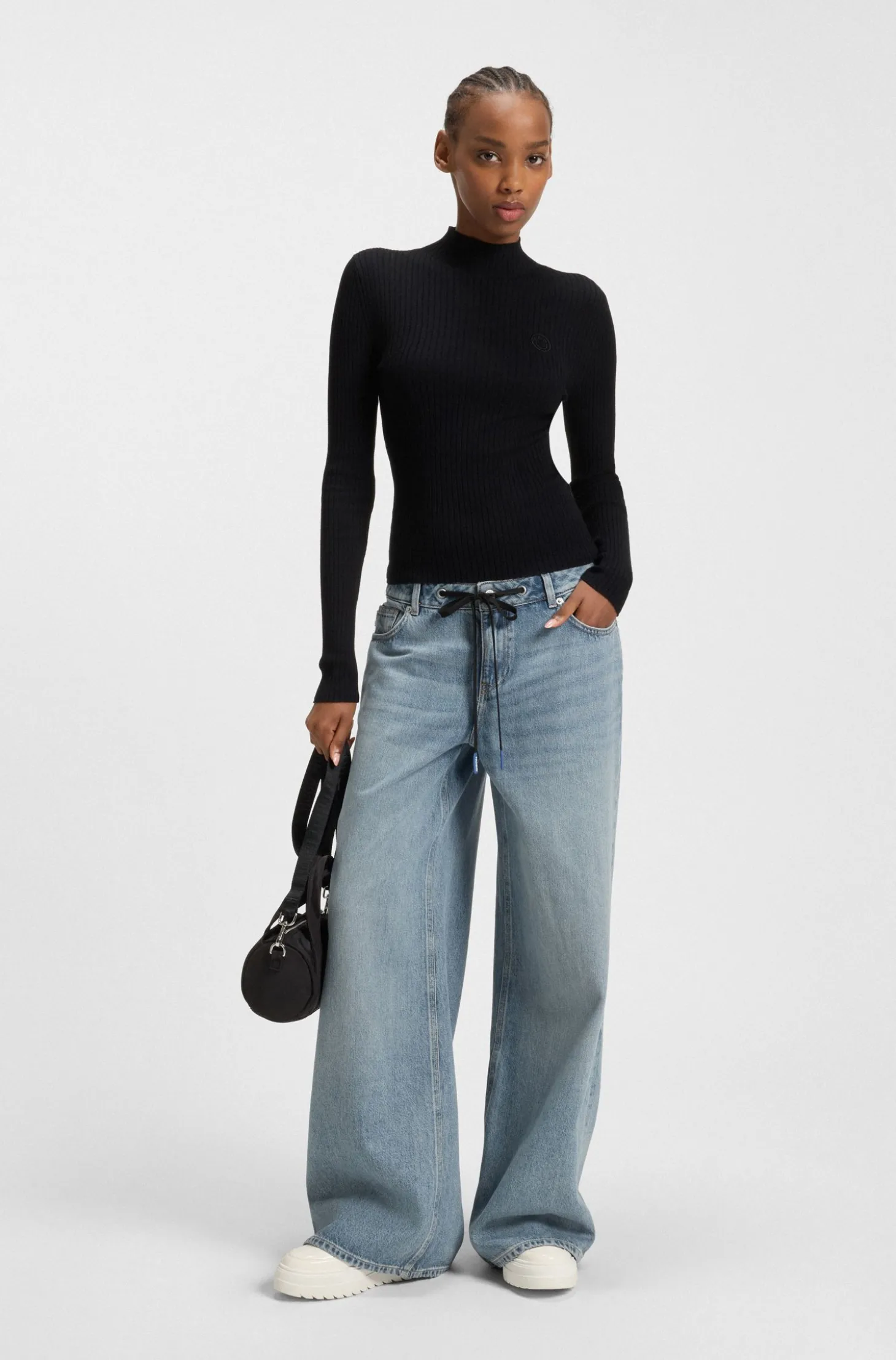 Baggy-fit jeans with drawcord and Happy HUGO logo