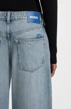 Baggy-fit jeans with drawcord and Happy HUGO logo
