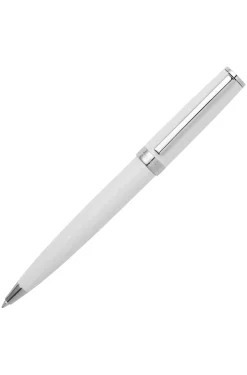 Ballpoint pen in glossy-white lacquer with logo ring