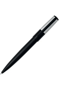 Ballpoint pen with brushed black and chrome effects