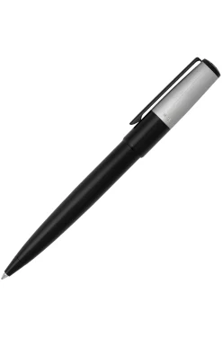 Ballpoint pen with brushed black and chrome effects