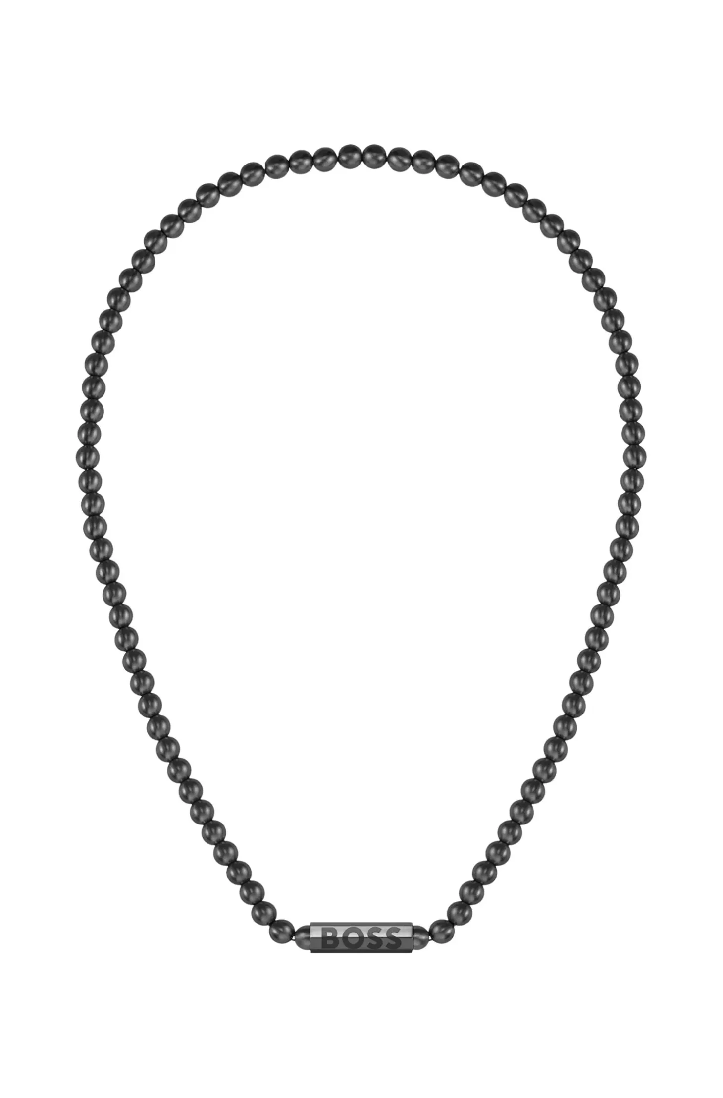 Beaded necklace with branded octagonal closure