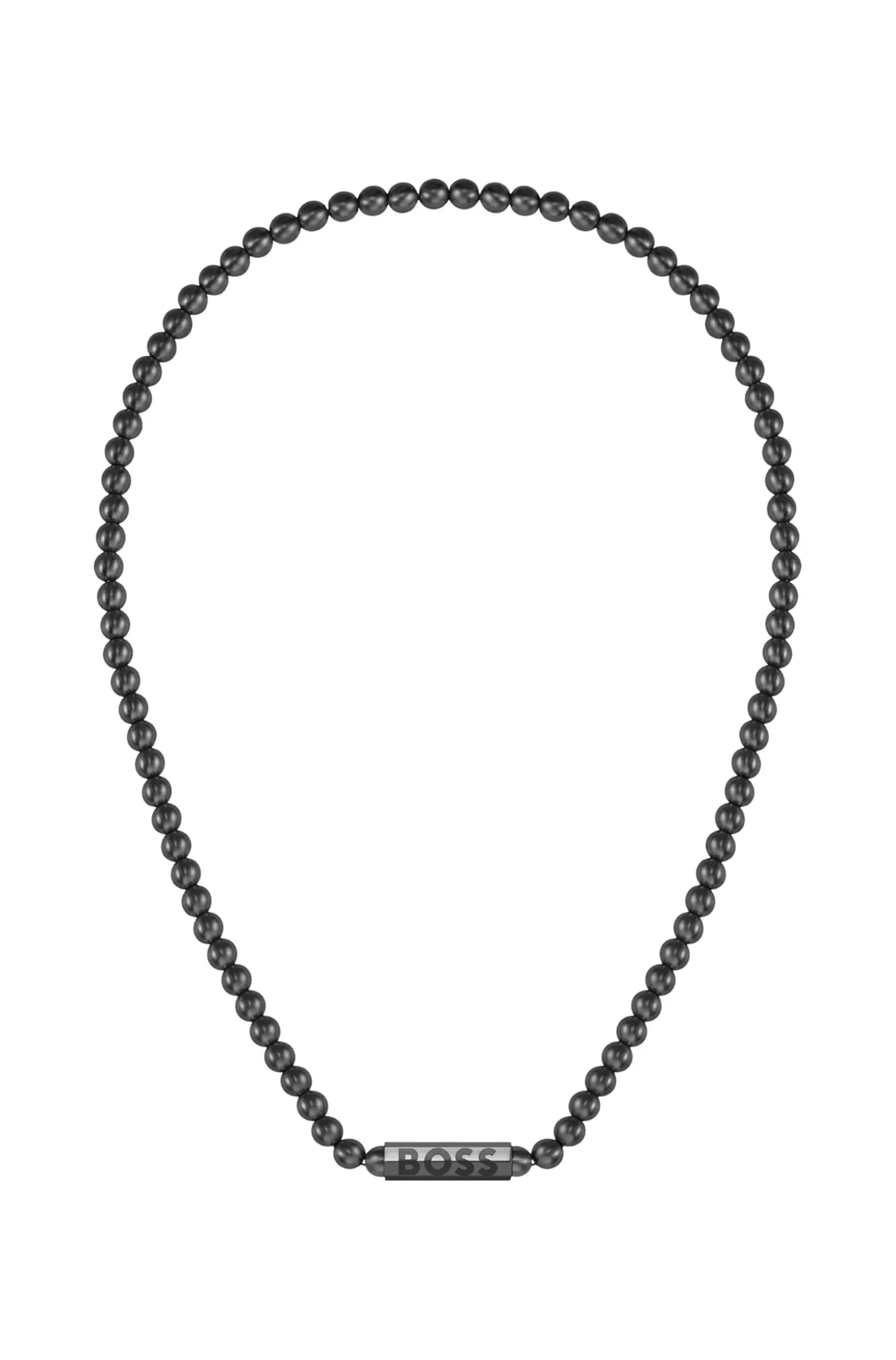 Beaded necklace with branded octagonal closure