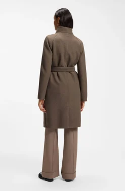 Belted double-breasted coat in virgin wool