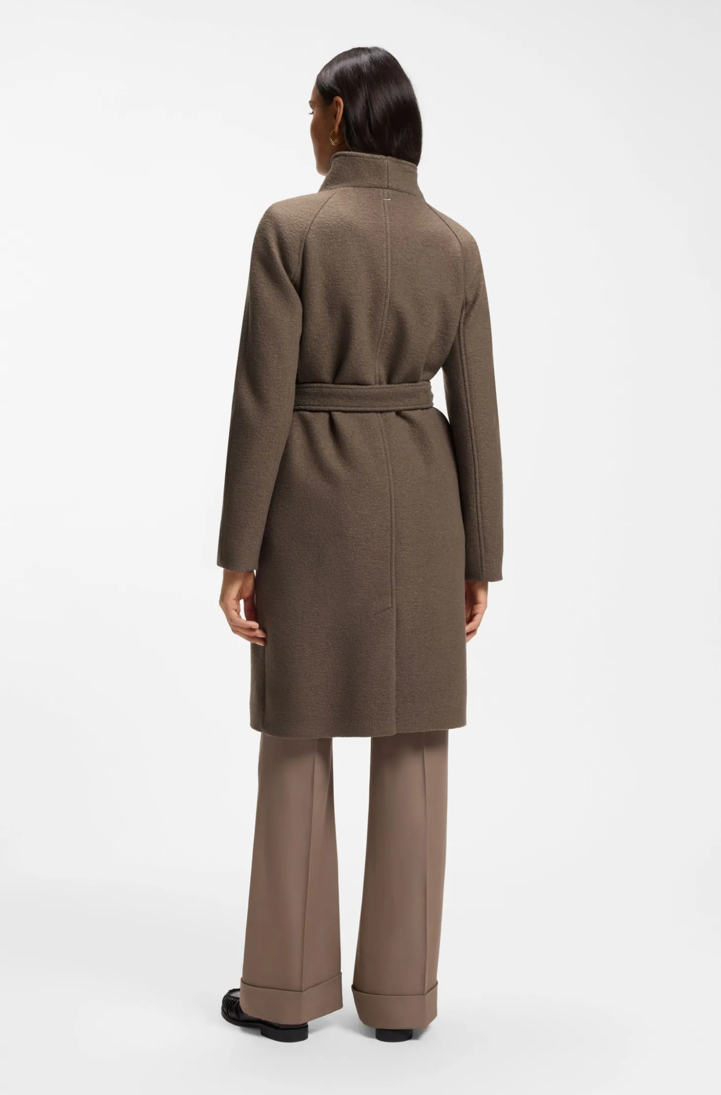 Belted double-breasted coat in virgin wool