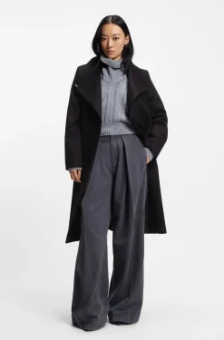Belted formal coat in virgin wool and cashmere