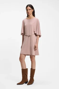 Belted jersey dress with cape-style detail