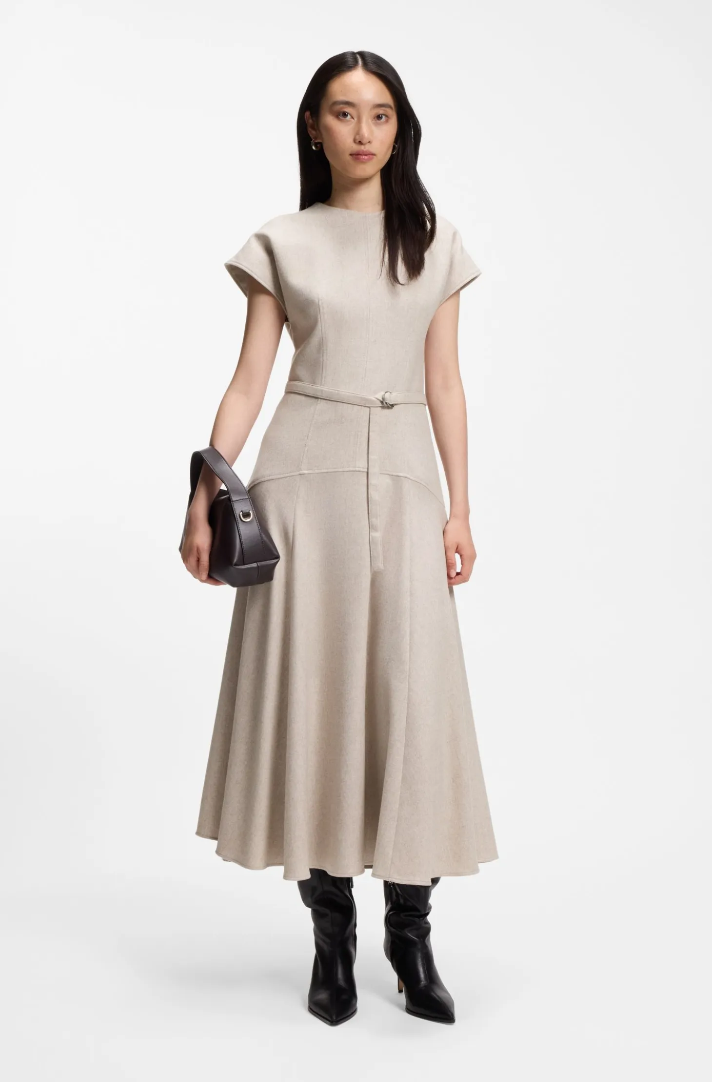 Belted maxi dress in melange flannel