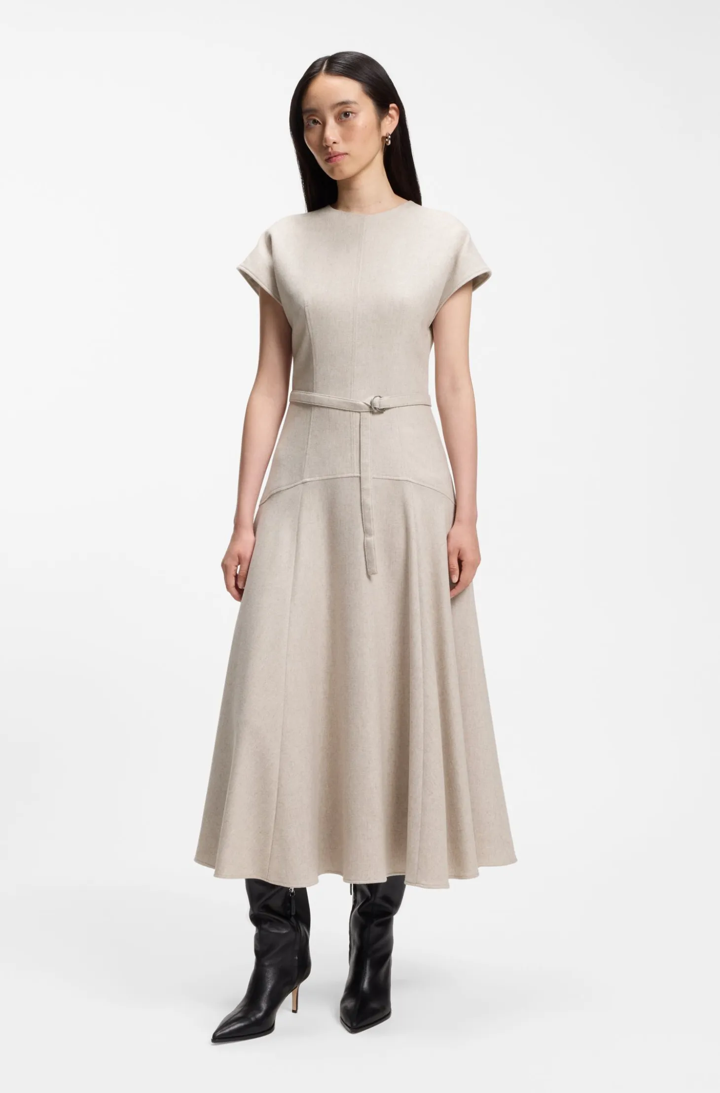 Belted maxi dress in melange flannel