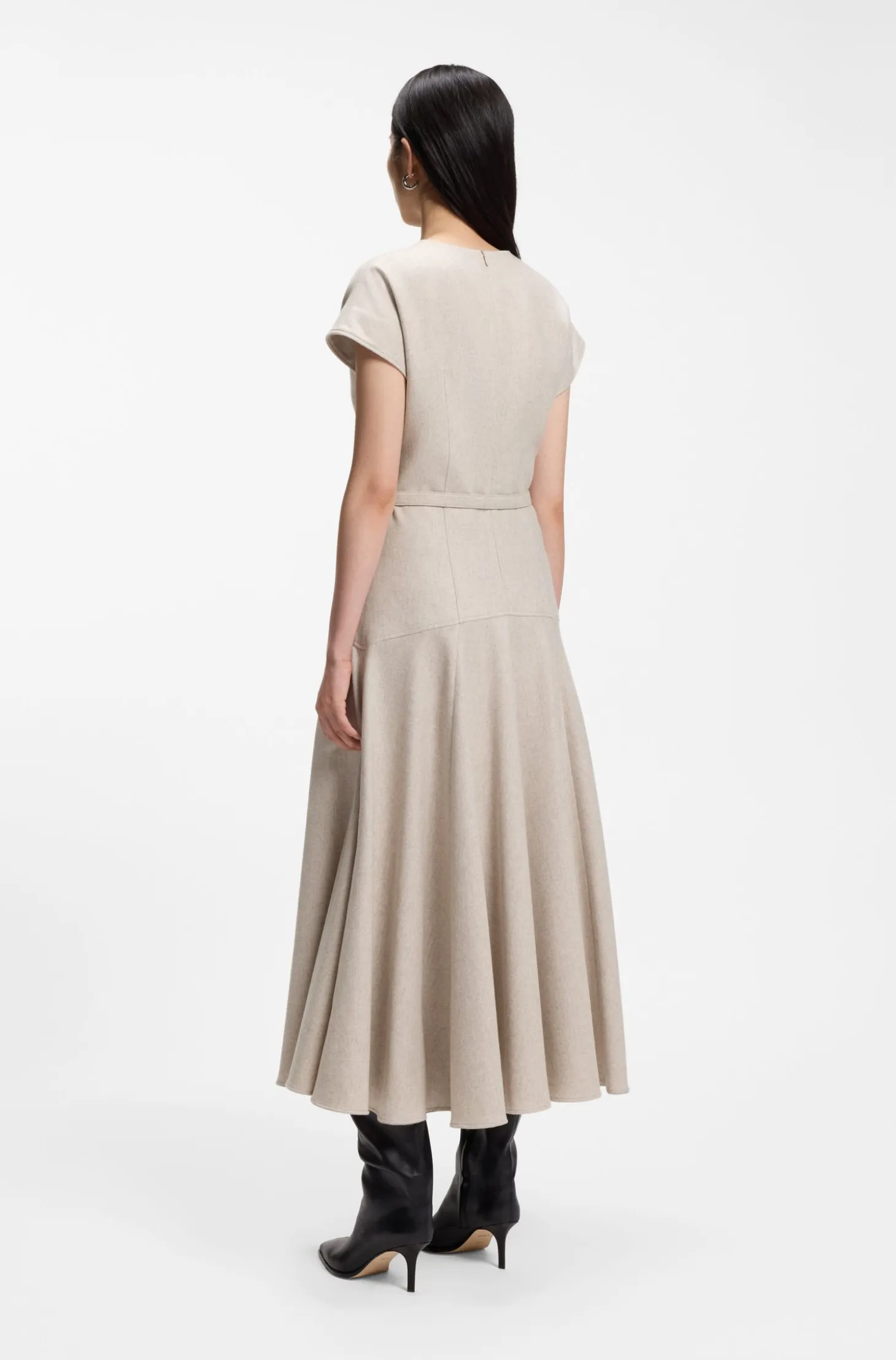 Belted maxi dress in melange flannel