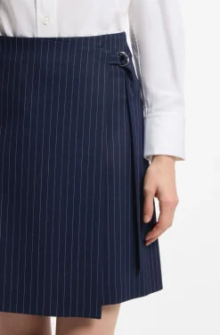 Belted pencil skirt with pinstripe